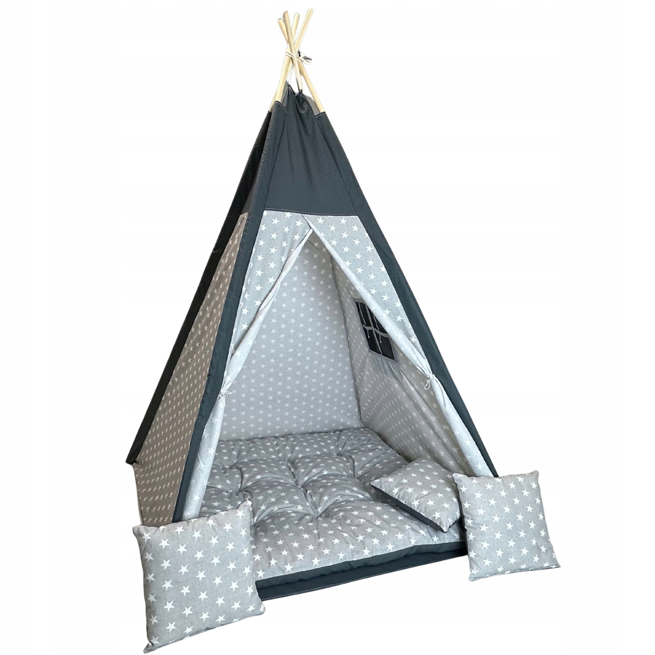 Detský stan teepee, viacfarebná bavlna, s karimatkou a vankúšmi